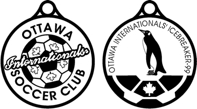 back and front images of the 1998 icrebreaker medal-penguin
