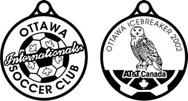 back and front images of the 1998 icrebreaker medal-snowy owl